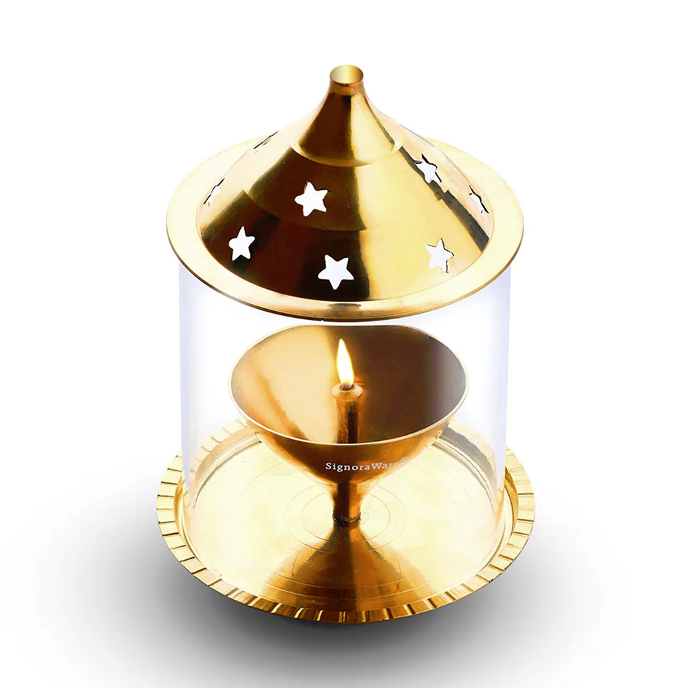 SignoraWare 2103 Akhand Diya (Big) Brass with Glass Cover