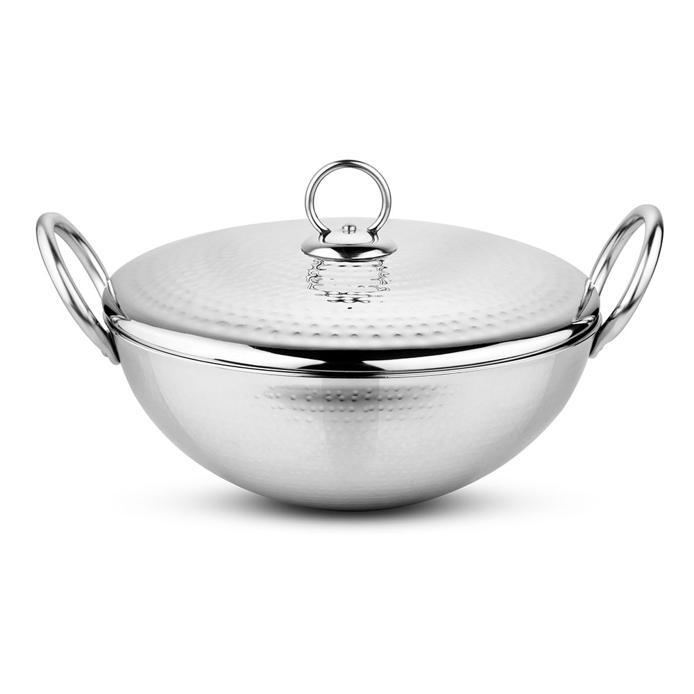 Prabha Magnum 240 mm (2.4 L) Hammered SS Kadhai Capsule Bottom with Lid