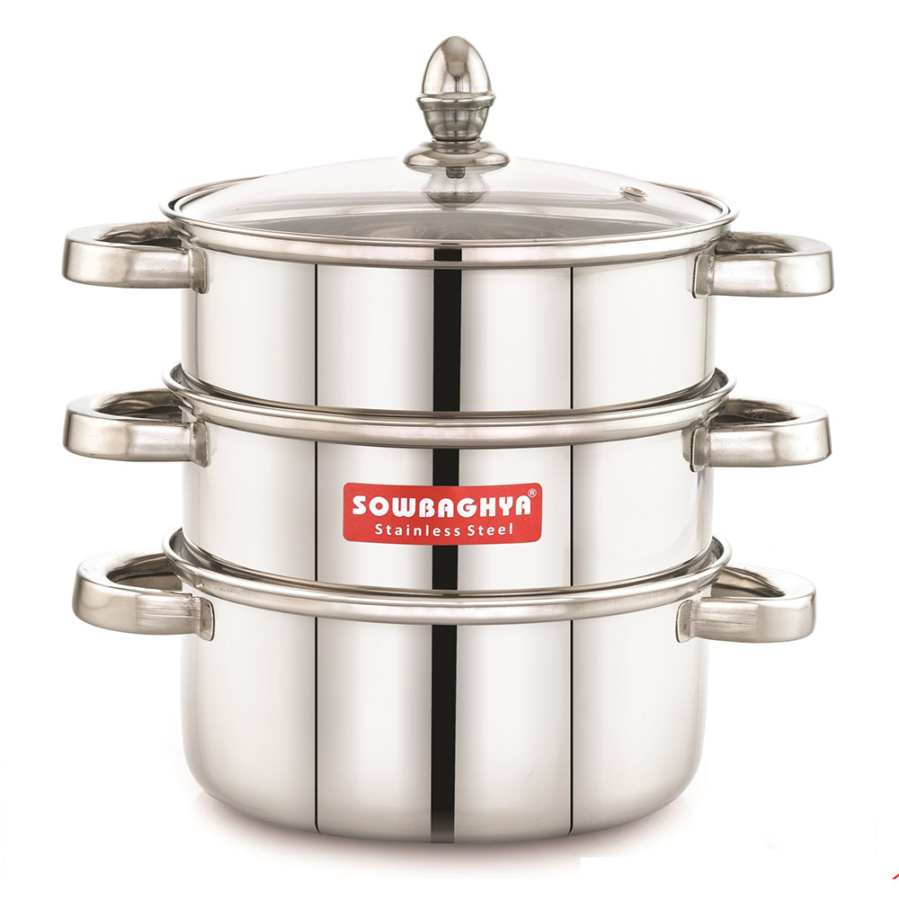 Sowbaghya SS 3 Tier Steamer Pot with Lid