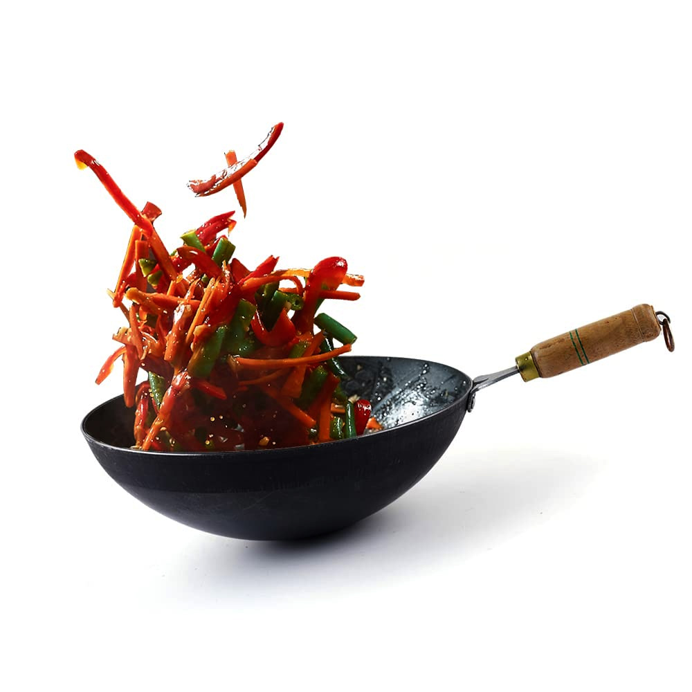 The Indus Valley Pure Sheet Iron Chinese Wok 10 inch (25.4cm) Wooden Handle (KC-FE-KA-007)