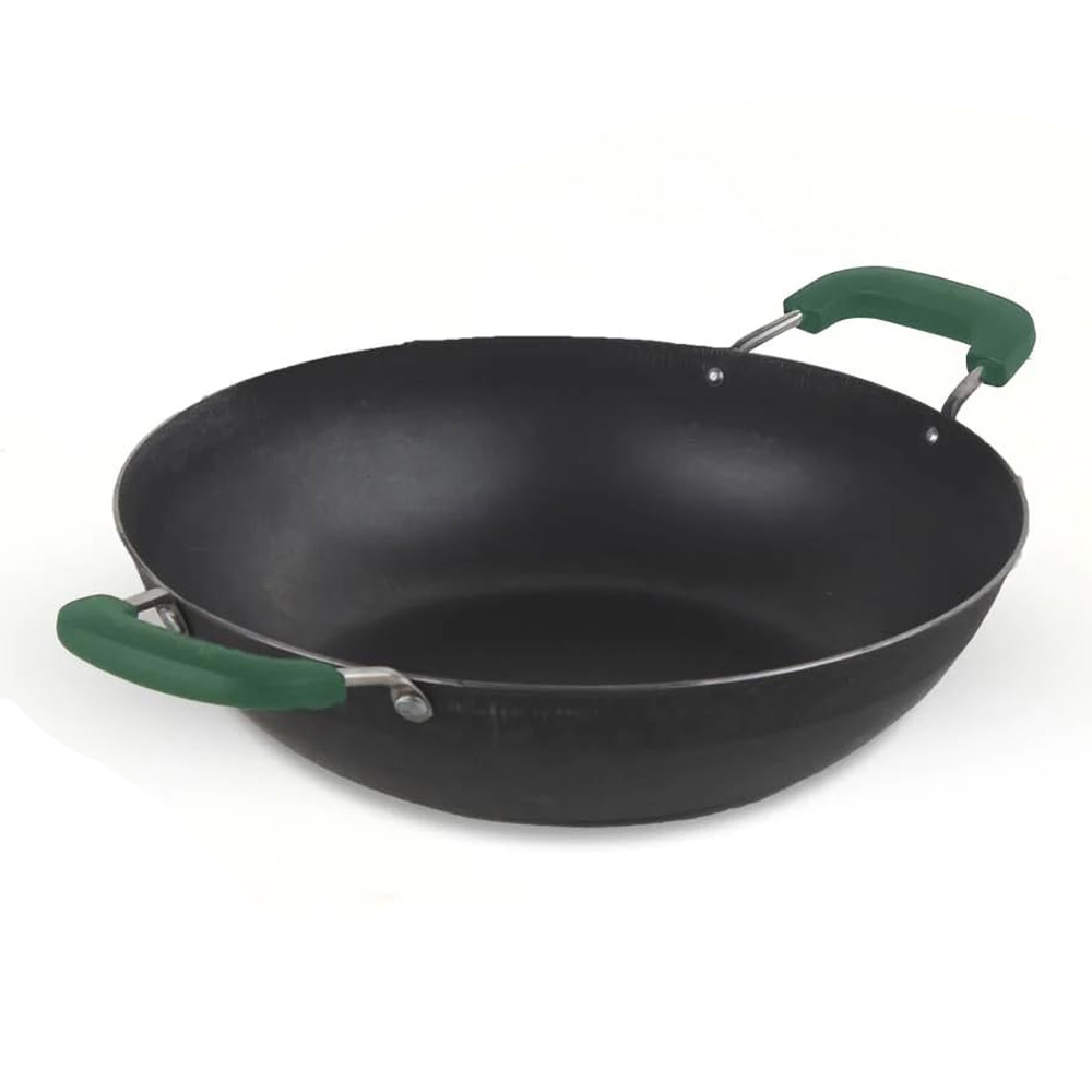 The Indus Valley Pure Sheet Iron Kadai Flat Base 10 inch (25.4cm) Silicone Handle (KC-FE-KA-016)