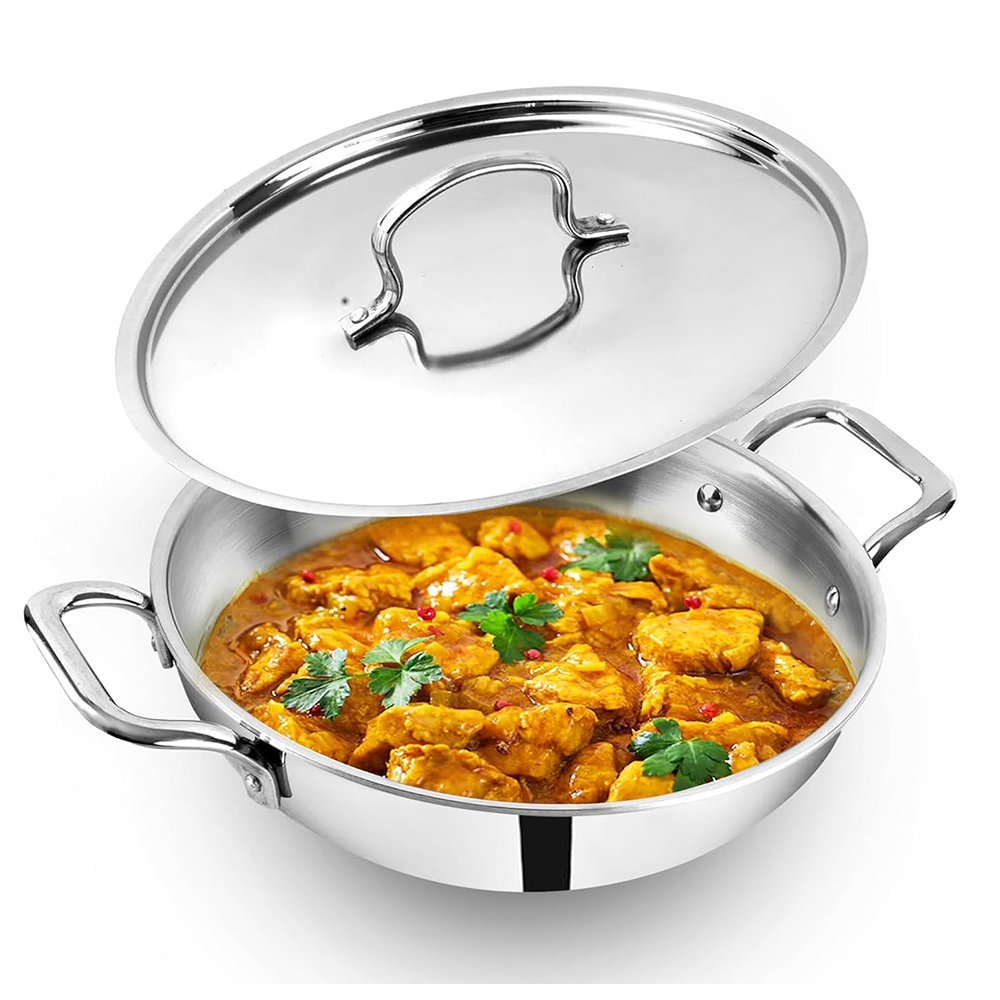 The Indus Valley Triply Stainless Steel Kadai with SS Lid 24cm Small (KC-TP-KA-009)