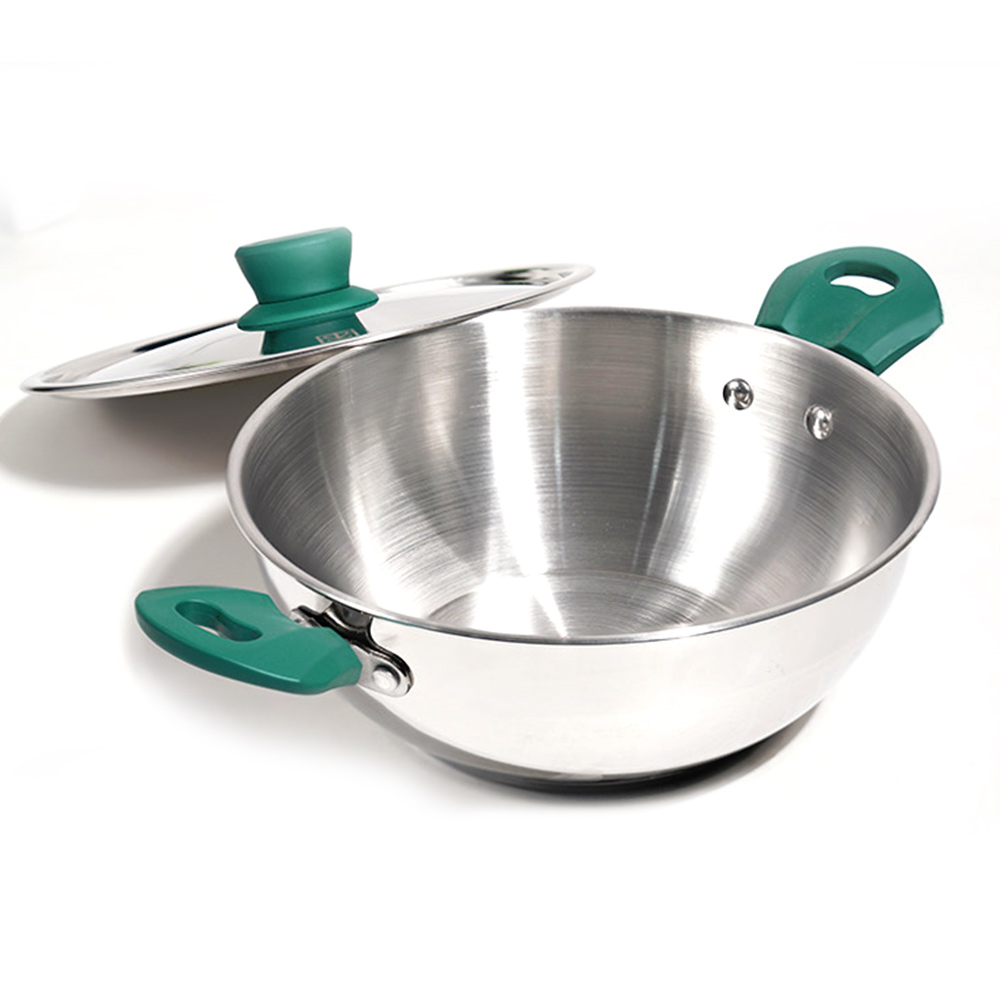 The Indus Valley SS Capsule Bottom Kadai Bakelite Handle 29.3cm with Lid (KC-SS-KA-009)