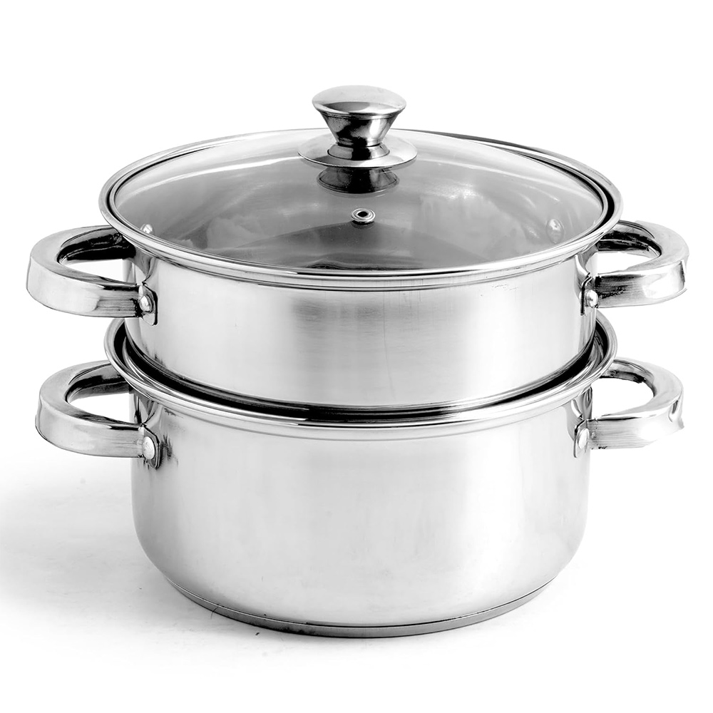 The Indus Valley SS Impact Bonded 22cm 2 Tier Steamer Glass Lid (KC-SS-ST-004)