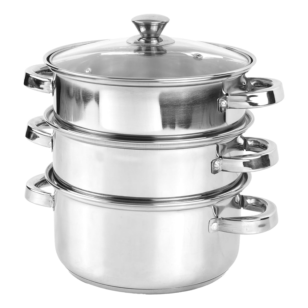 The Indus Valley SS Impact Bonded 22cm 3 Tier Steamer Glass Lid (KC-SS-ST-002)