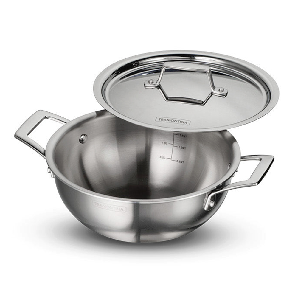 TRAMONTINA Triply Aeoin 24cm (3.8L) Deep Kadai with SS Lid (98050023)