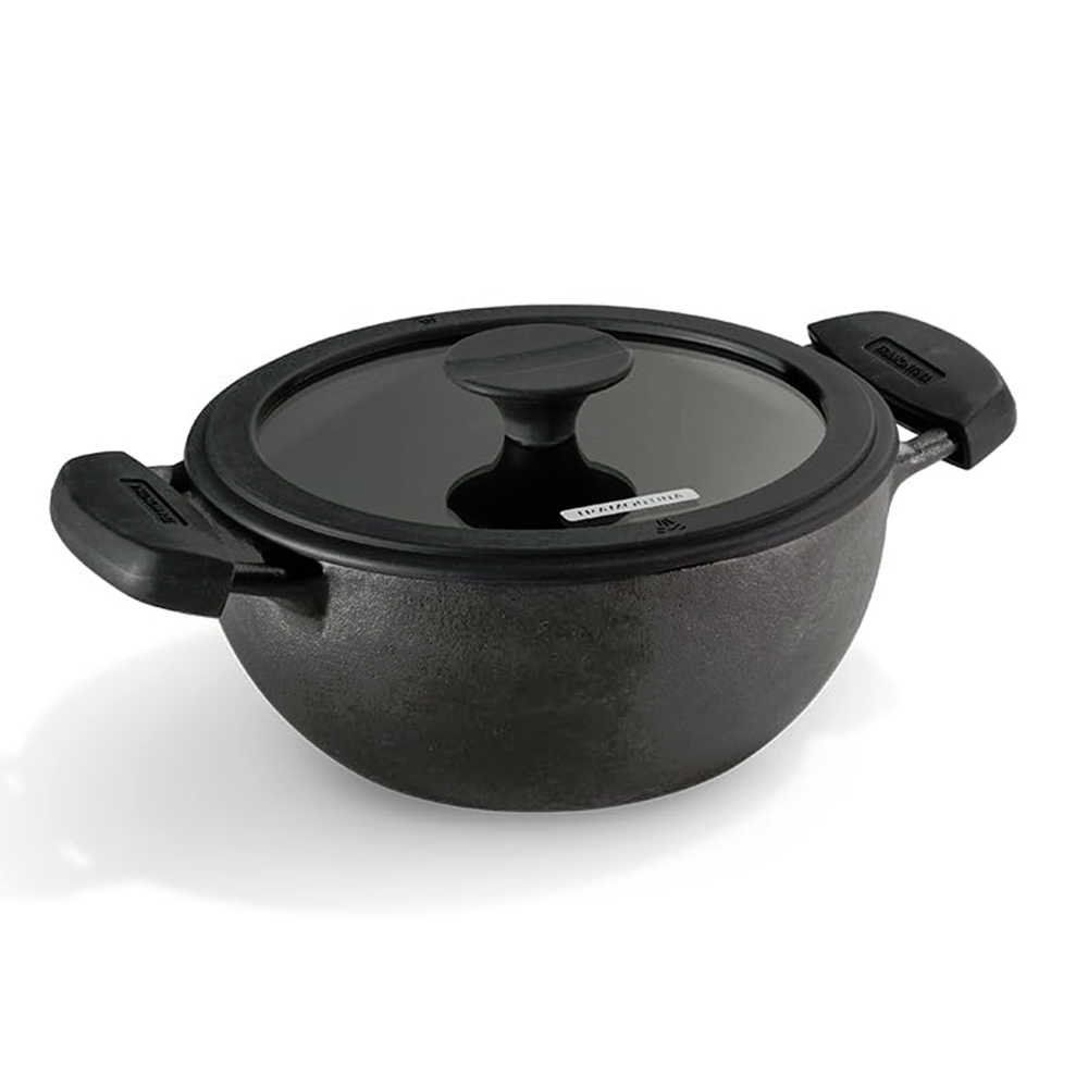 TRAMONTINA Titanex 20cm (2.3L) Pre-Seasoned Cast Iron Deep Kadai with Lid (98052003)