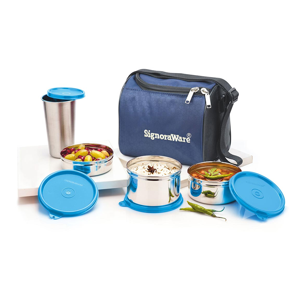 SignoraWare 3512 Best Steel Lunch Box with Steel Tumbler and Bag