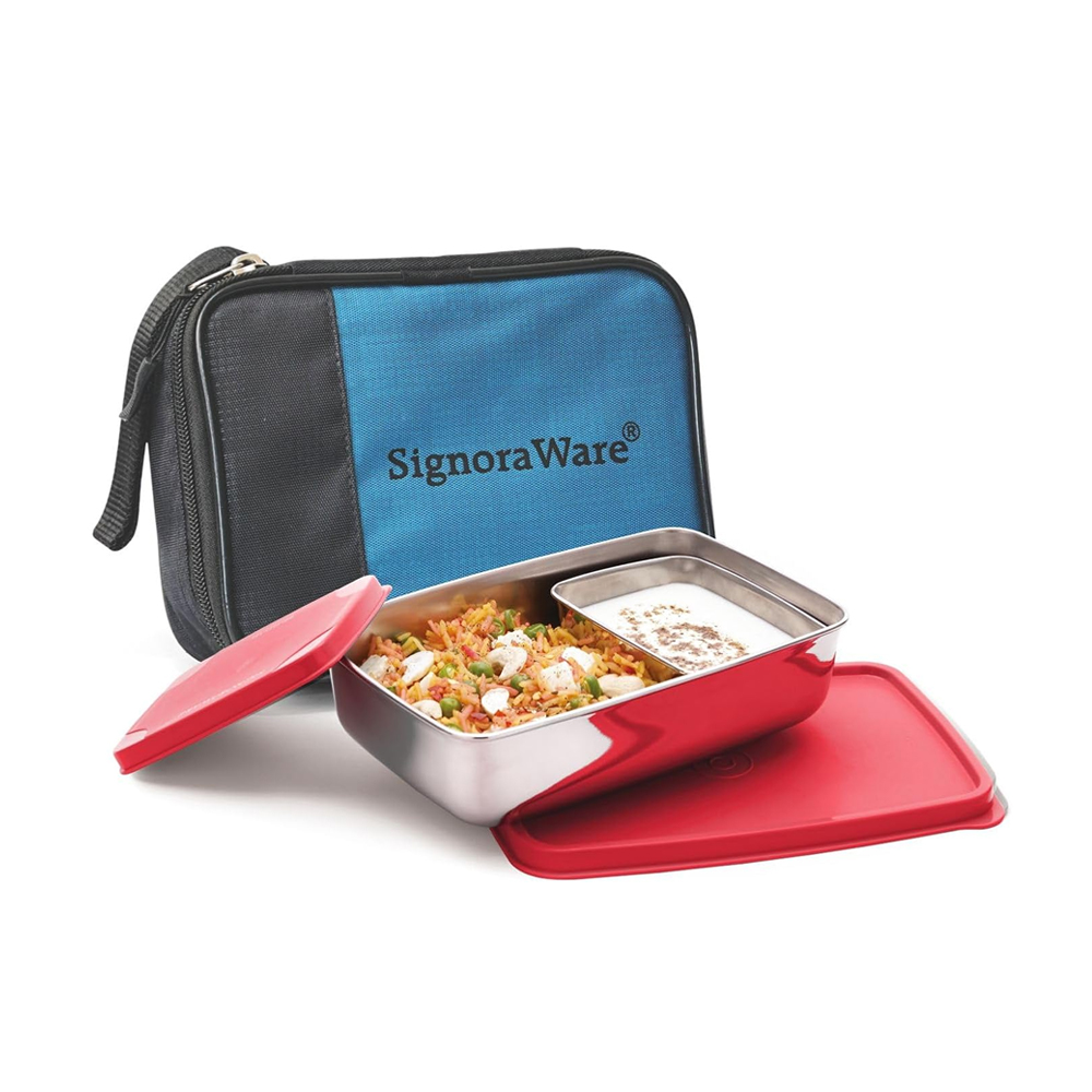 SignoraWare 3525 Compact Steel Lunch Box (Big) with Bag (150ml + 850ml)