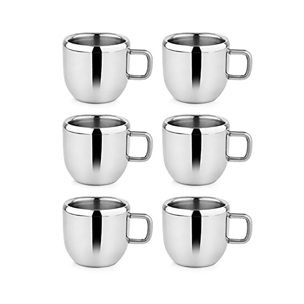 Prabha SS Double Wall Tea Coffee Mug 100ml 6 Pcs Set